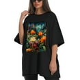 thumbnail image 4 of Plus Size Shirt for Women Black Tops for Women Short Sleeves Shirt for Women Flower 3 T Shirt Crewneck Shirt for Women 5XL, 4 of 5