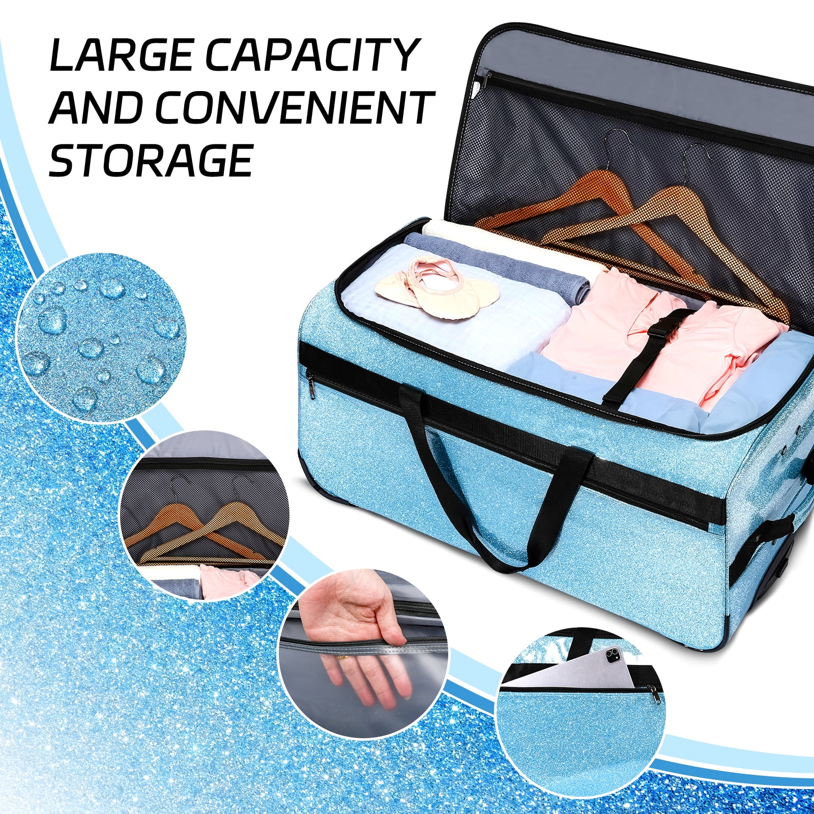 Dance Bag with Garment Rack, 28" Rolling Dance Competition Bag for Shows,Travel and Performances