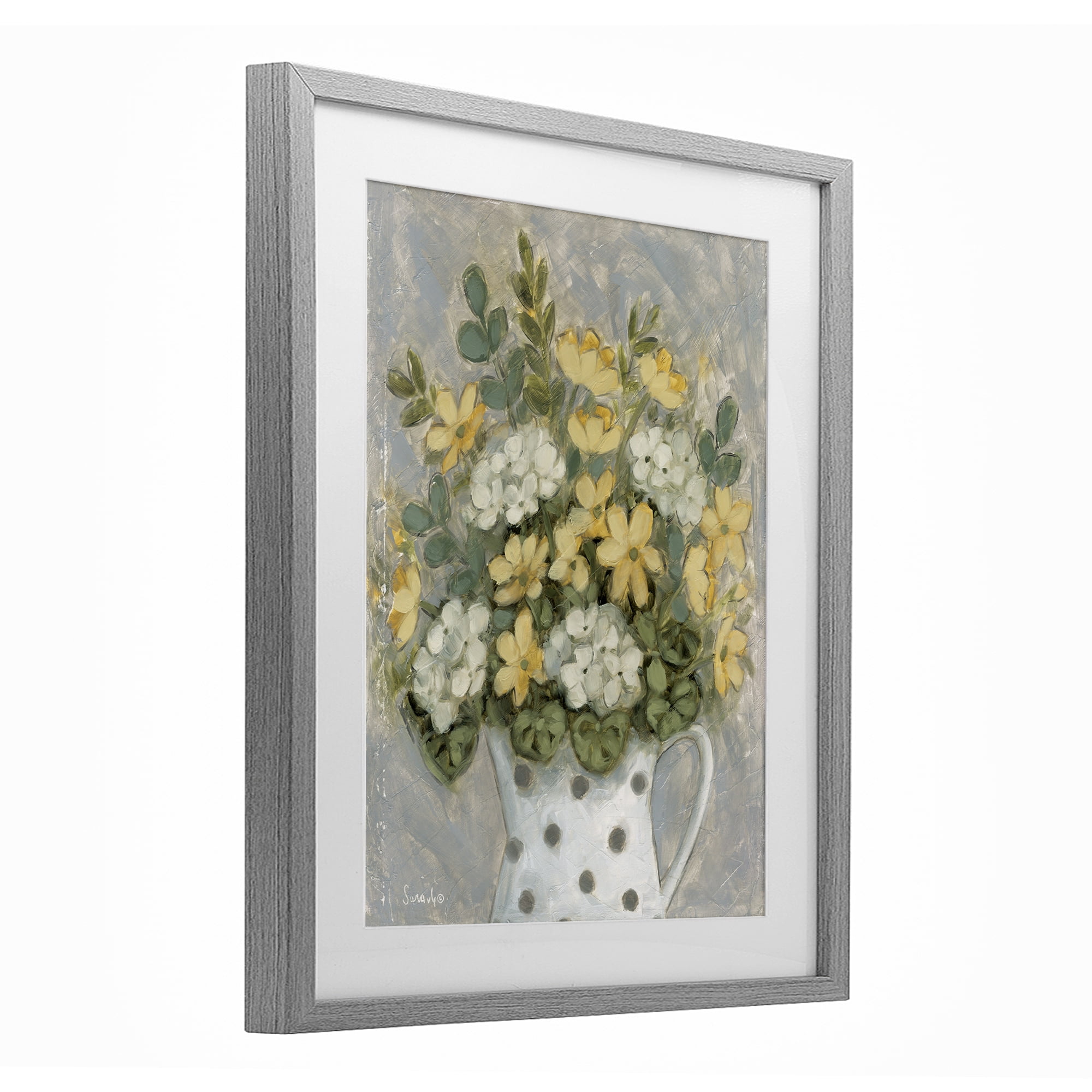 Stupell Industries Farm Fresh Bouquet Dotted Vase Gray Framed Print Under Glass, design by Sara G. Designs