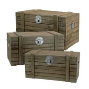 Set of 3 Brown Distressed Rectangular Trunk Boxes 30"