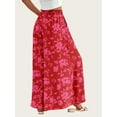 thumbnail image 4 of FreshPretty Women Casual High Waist Wide Leg Pants Summer Floral Solid Long Palazzo Pants Lounge Beach Trousers with Pocket, 4 of 7