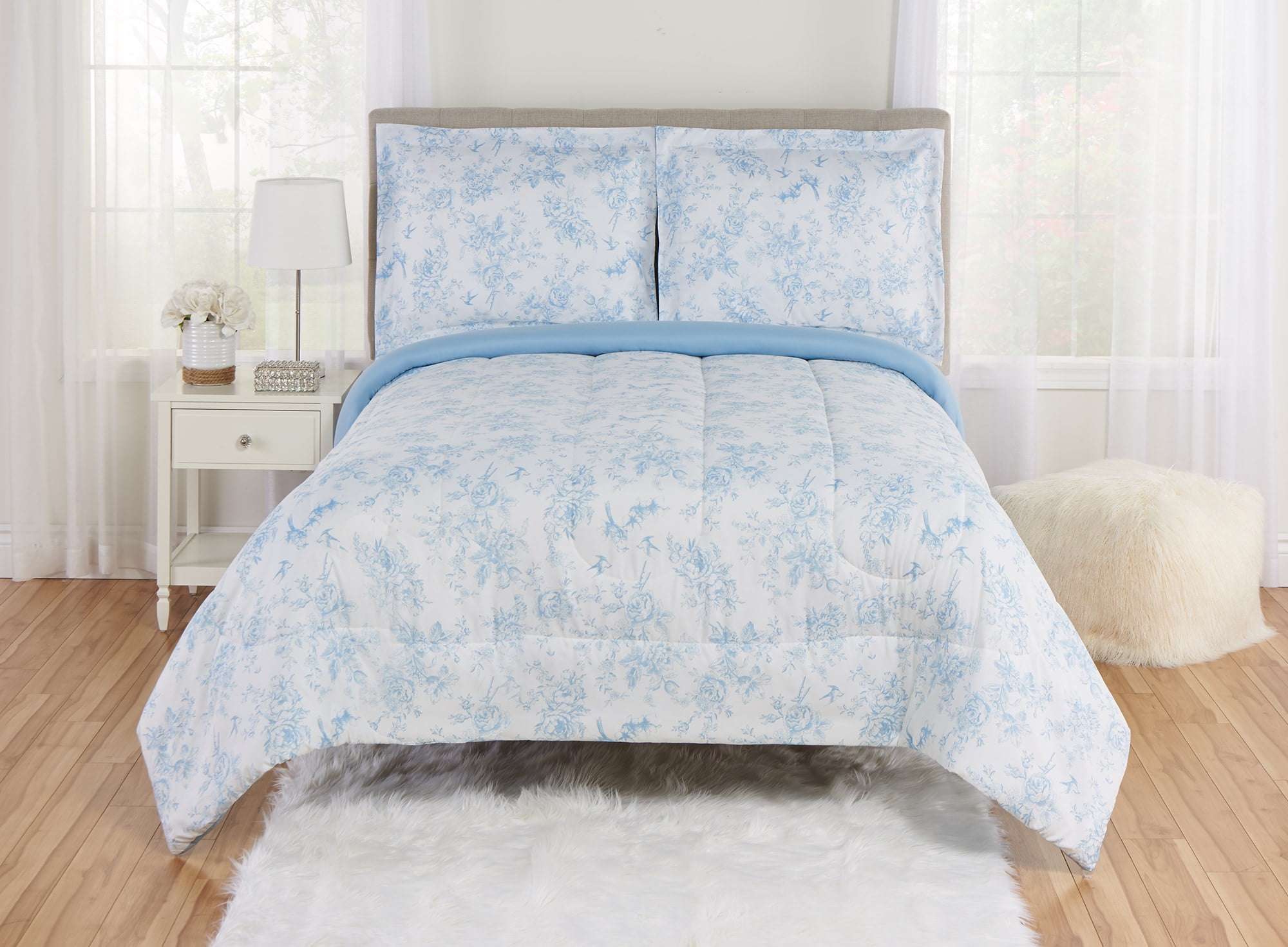 Mainstays Floral Toile Comforter And Sham Bedding Set Walmart