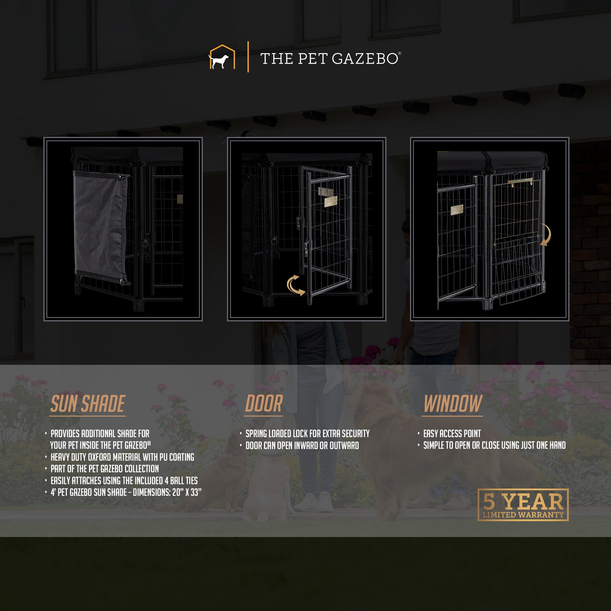 PET GAZEBO INDOOR AND OUTDOOR OCTAGONAL DOG KENNEL WITH POLYESTER COVER AND SIDE SUNSHADE, 4FT