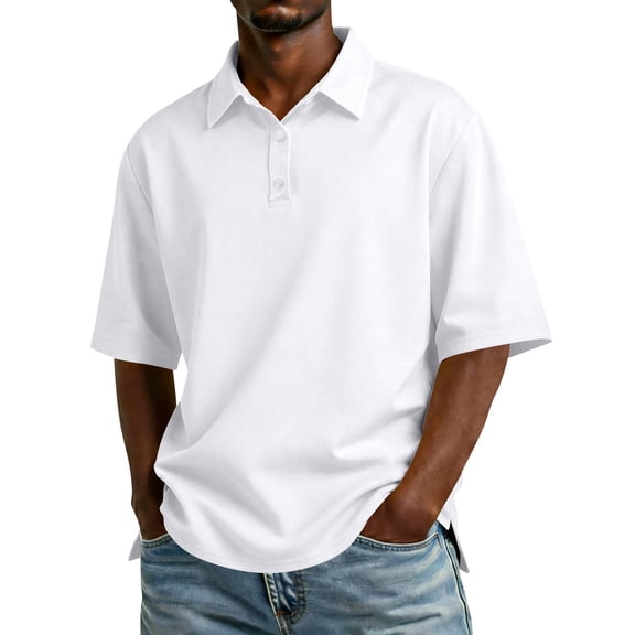 Fabrcox Mens Polo Shirts Short Sleeve Button Collared Golf Shirts for Men Lightweight Regular Fit Outdoor Workout Mens Athletic Shirt White XXL