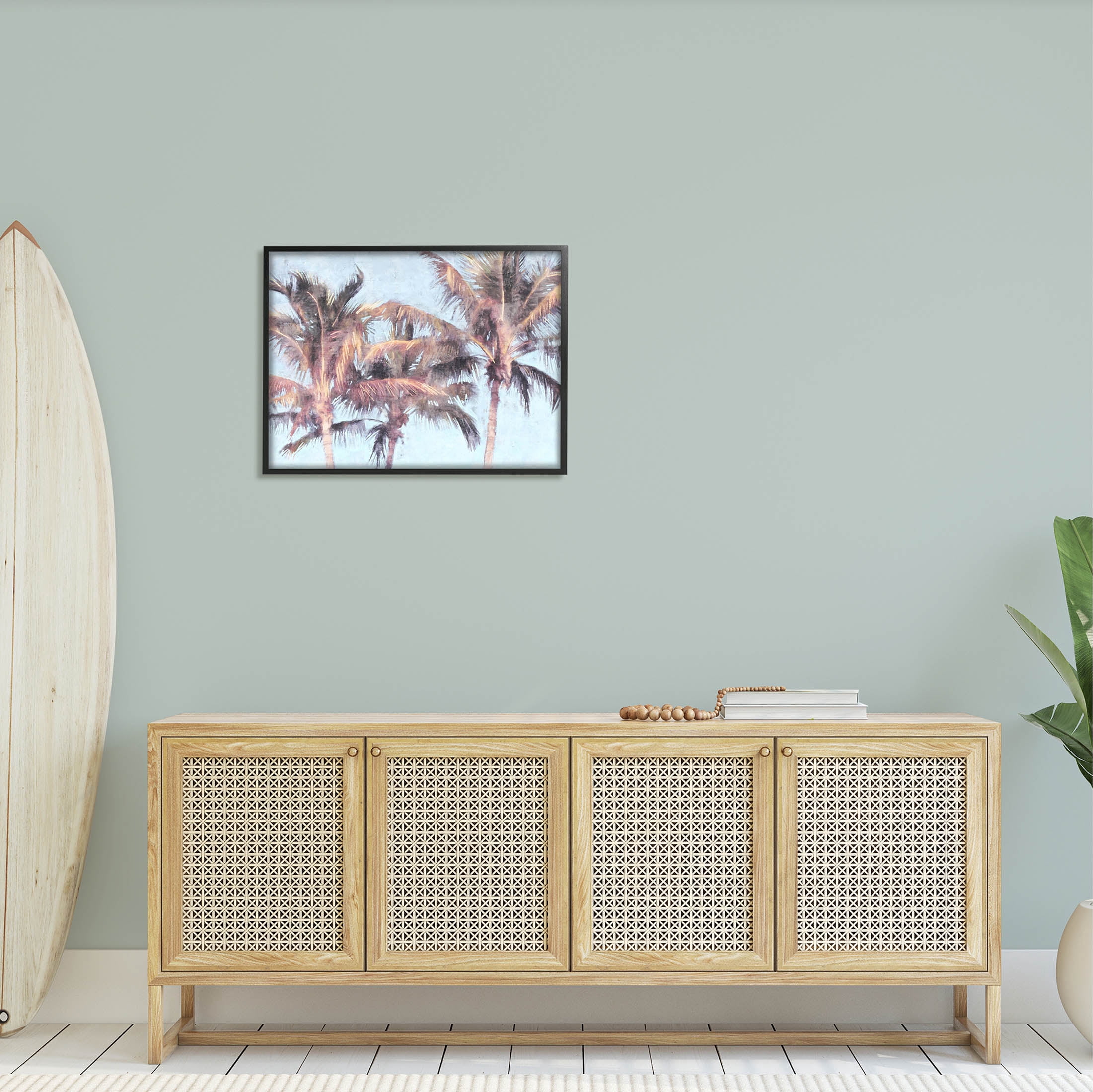 Stupell Industries Looming Palm Trees Tropical Sky Graphic Art Black Framed Art Print Wall Art, Design by Nina Blue