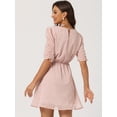 thumbnail image 3 of Disfraz de navidad Allegra K Vestido corto mujer mangas fruncidas estrellas metálicas doradas Rosa L, 3 of 6