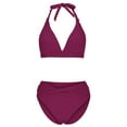 thumbnail image 5 of ZQUUVOU Women's Oversized Bikini Set Stripe Color Halter Swimsuits (Burgundy,S), 5 of 7