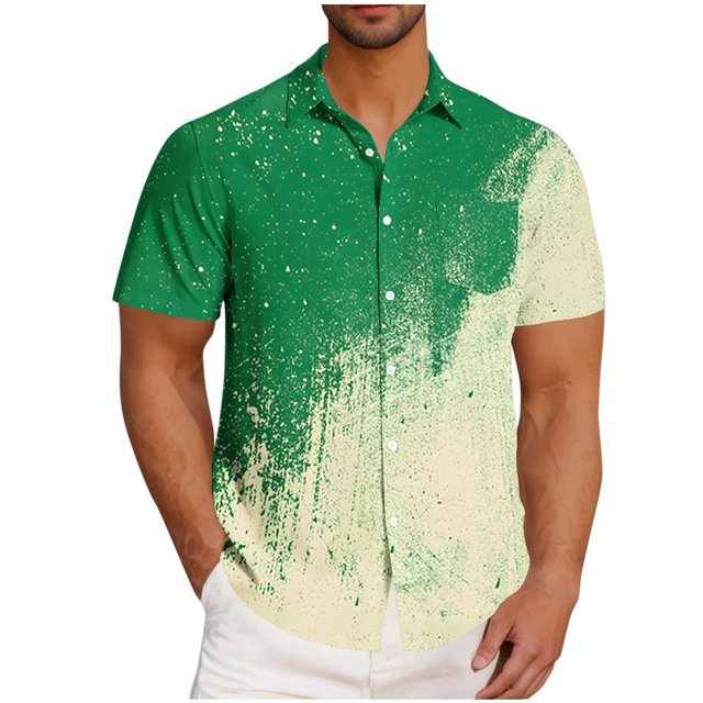 Styesk T-Shirts pour Homme Mode Décontractée Col Rabattu Imprimé Manches Courtes Chemise Blouse