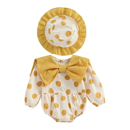 

Calsunbaby Newborn Baby Girls Autumn Casual Romper Long Sleeve Polka Dot Print Playsuit with Headband 2pcs Suit 12-18 Months