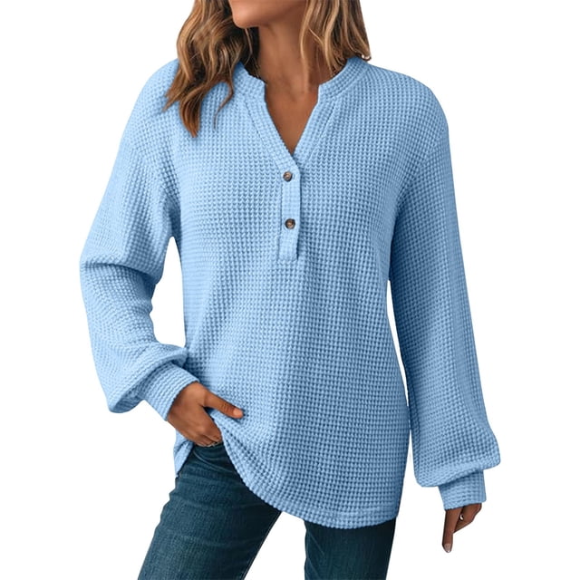 Women's Solid Color Buttoned V-Neck Casual Pullover Hooded Drawstring Shirt