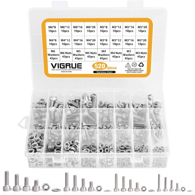 520 Pcs Vis M2 M3 M4 Écrous Assortiment, Acier Inoxydable 304 Hexagone Prise Bouton Capuchon