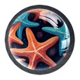 4 Pcs Beach Sea Starfish Print Knobs 30mm Round Crystal Glass