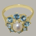 thumbnail image 5 of LBG British Made 10k Yellow Gold Cultured Pearl & Blue Topaz Womens Statement Ring - 33 size options - Size 8.25, 5 of 6
