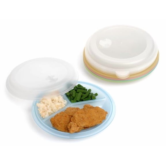 MICROWAVE DIVIDED PLATES WITH VENTED LIDS (SET OF 8 IN ASSORTED COLORS)