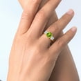 thumbnail image 5 of Gem Stone King 18K Yellow Gold Plated Silver Green Peridot and Moissanite 3 Stone Engagement Ring for Women (3.50 Cttw, August Birthstone, Cushion Checkerboard 8MM, Size 7), 5 of 5