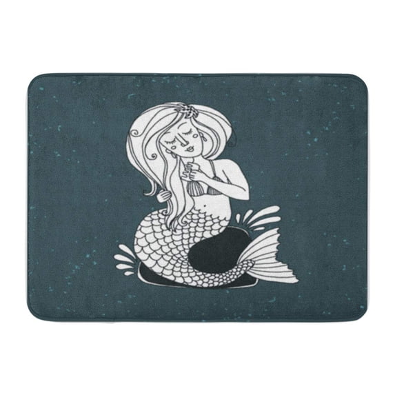 LADDKE Beauty Mermaid with Grunge for and Product Doodle Drawing Emblem Fish Folk Girl Doormat Floor Rug Bath Mat 23.6x15.7 inch