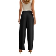 JWD Women's Wide Leg Pants with Pockets High Waist Adjustable Knot Loose Casual Trousers Business Work Casual Pants Black Large