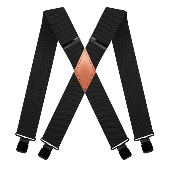 Charefin Men's Suspenders, 2 Inch Wide Heavy Duty X-Back Suspenders with 4 Clips, Adjustable Big and Tall Braces for Work and Ski ( Black with Brown)