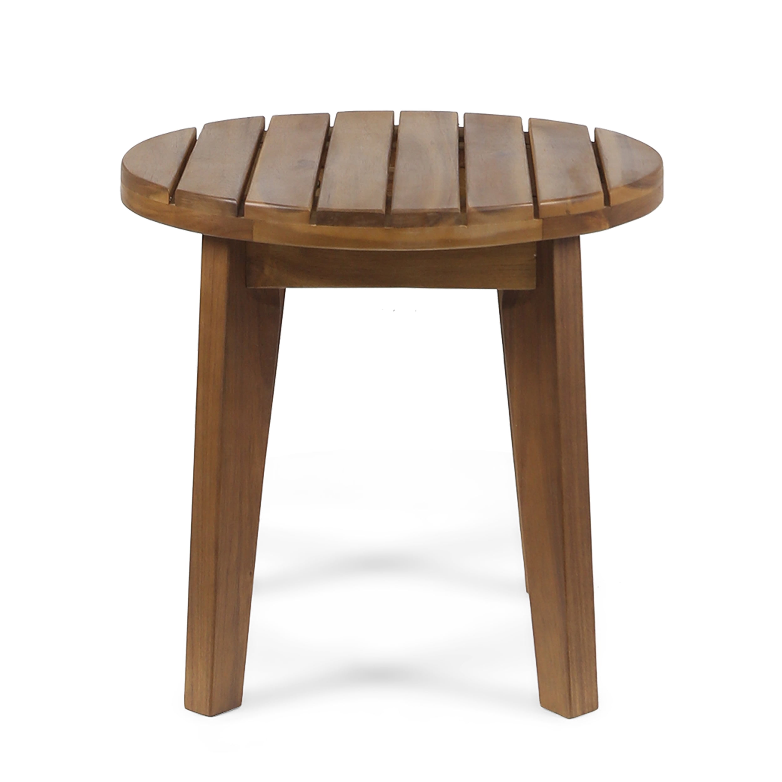 16 Inch Outdoor Acacia Wood Side Table with Teak Finish, Rustic Slat Top Patio End Table, Weather Resistant Solid Wood Side Table for Backyard Garden Porch