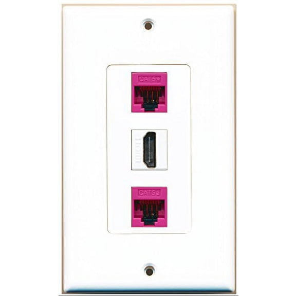 RiteAV - 1 Port HDMI 2 Port Cat5e Ethernet Pink Wall Plate Decorative