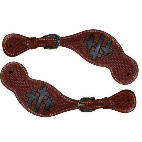 Showman Ladies Leather Cross Design Spur Straps
