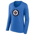 thumbnail image 2 of Women's Blue Winnipeg Jets Primary Team Logo Long Sleeve V-Neck T-Shirt, 2 of 3