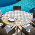 thumbnail image 6 of Wildflowers Round Tablecloth, Fitted Table Cover with Elastic for 36"-44" Round Tables, Spring Watercolor Tulip Floral Leaf Grey Plaid Table Cloth Outdoor Indoor Dinning Party Waterproof Tablecloths, 6 of 7