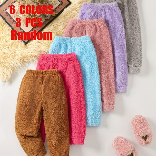 AMERTEER Girls‘ Random 3-Piece Set Solid Color Double-Sided Fleece Warm Long Pants for Autumn and Winter Suitable for Daily Outdoor Wear