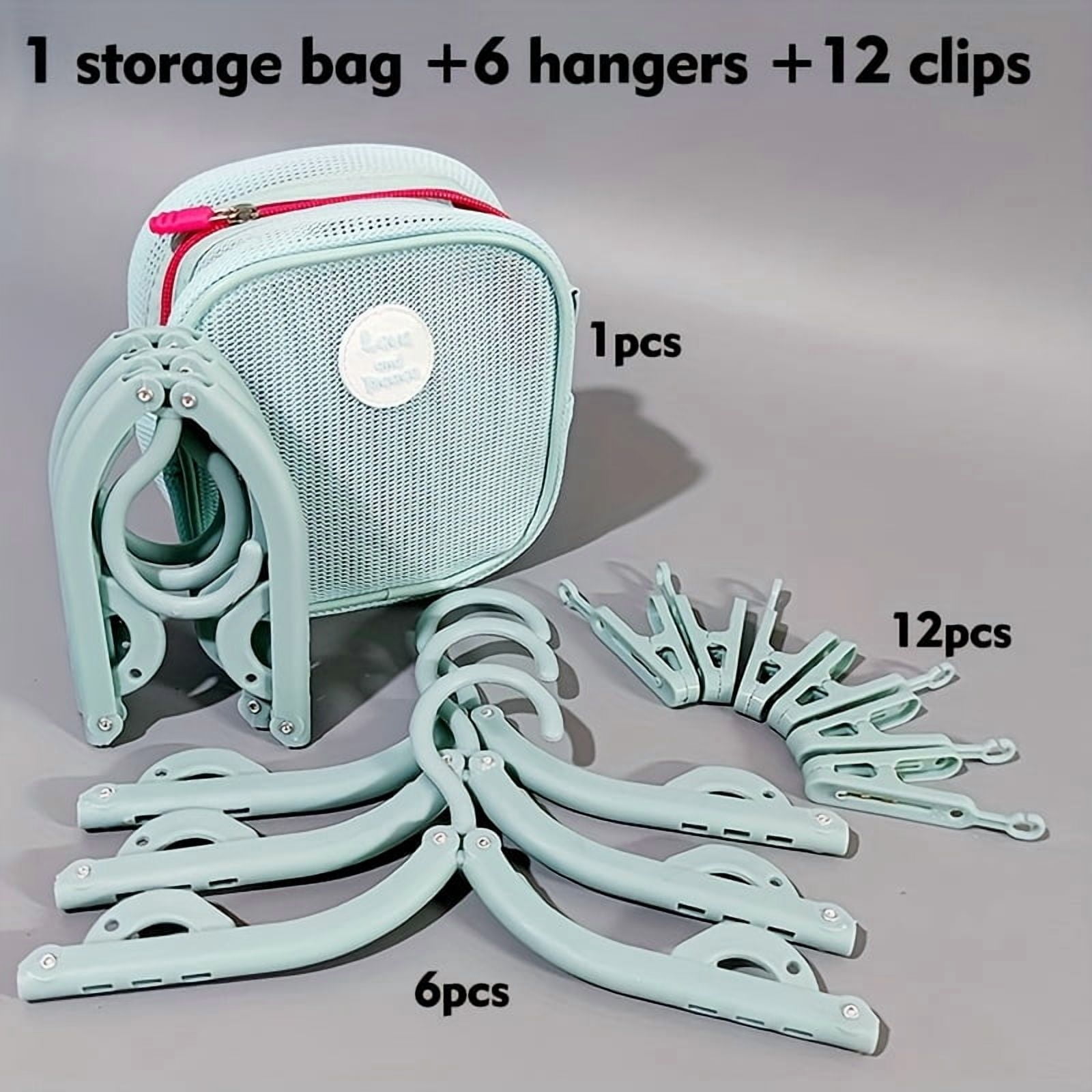19 Essential Items for Cruise Travel: Includes 6 Foldable Hangers And 12 Clips + 1 Storage Bag, a Portable Travel Hanger Set with a Storage Bag