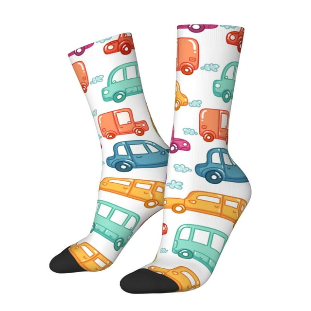 Balery Doodle Cars Calcetas Largas con Estampado para Hombre y Mujer – Suaves y Transpirables, Talla Única (US 5-11)