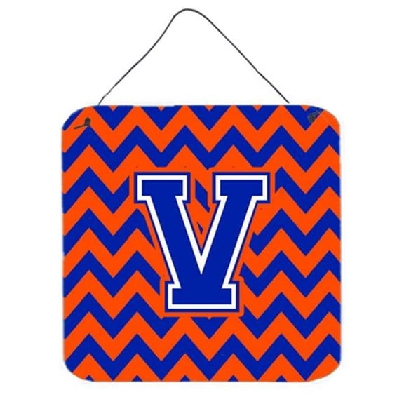 Letter V Chevron Orange & Blue Wall or Door Hanging Prints, 6 x 0.02 x 6 in.