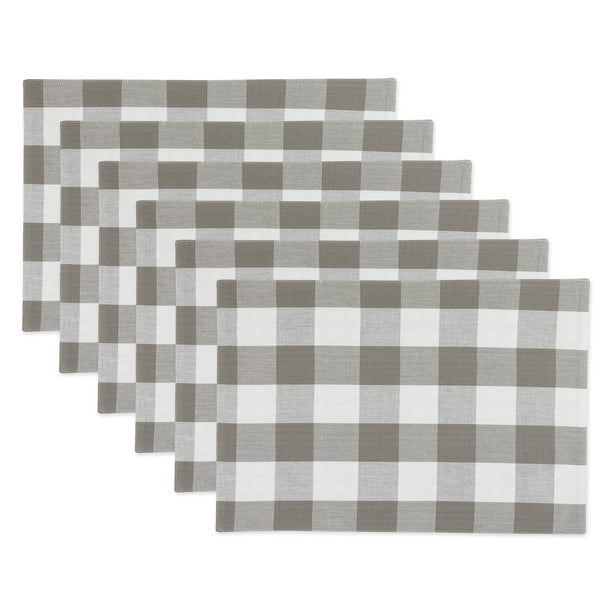 DII Gray/White Reversible Gingham/Buffalo Check Placemat Set/4, 13x19