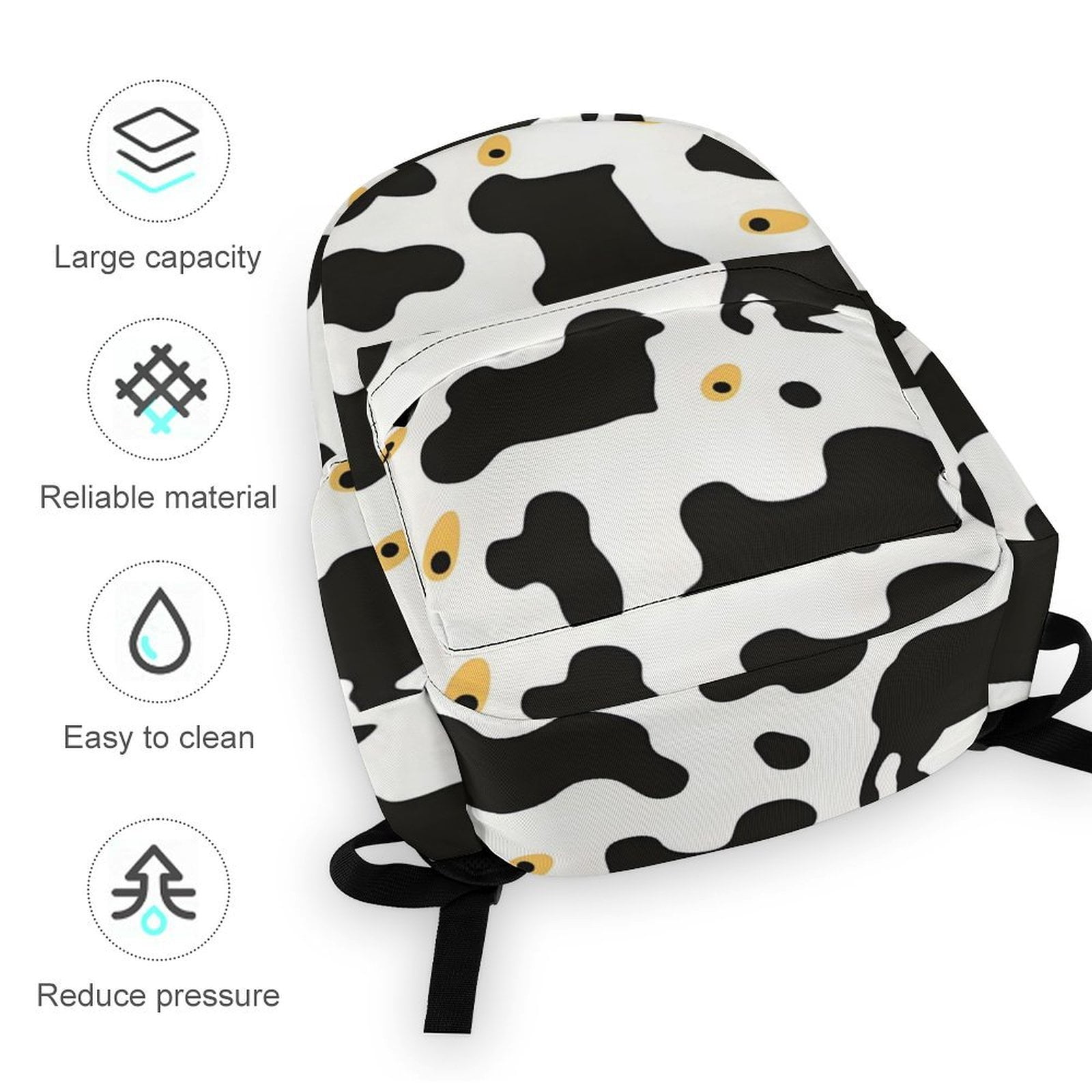 Large Capacity Half Print Backpack 11.8×16.5×5.9in Multifunctional Zipper Design Convenient Switch Simple Cow Print Pattern1_4