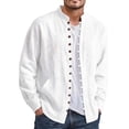 thumbnail image 5 of XuJwPNcy Men Long Sleeve Linen Shirts Casual Mock Neck Button down Tops Fall Beach Vacation Shirts(White,X-Large), 5 of 7