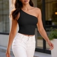 thumbnail image 4 of Bosfbaoi Summer Tops for Women One Shoulder Form-Fitting Crop Top Sleeveless Asymmetric Solid Tank Top, 4 of 7
