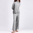 thumbnail image 4 of Knitted 2 Piece Outfits for Women Turtle Neck Button Long Sleeve Sweater with Wide Leg High Waist Pants Solid Loungewear Sets, 4 of 6