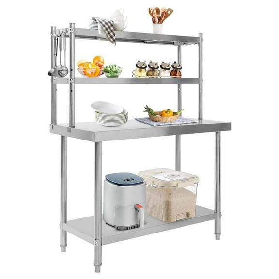 48"x24" Stainless Steel Table with Overshelves, Commercial Kitchen Prep & Work Table, 4-Tier Metal Table Worktable Workstation, 1460 lb Total Capacity