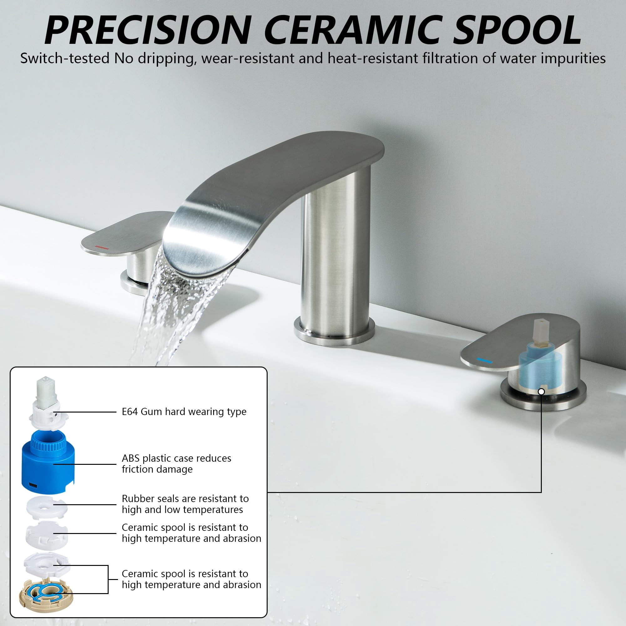 Roman Tub Faucet Brushed Nickel 3 Hole Deck Mount Waterfall Bathtub Faucet Set