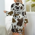 thumbnail image 6 of Cowhide Pattern Night Robe Long Sleeve V Neck Robe With Belt Women's Sleepwear Dresses, 6 of 9