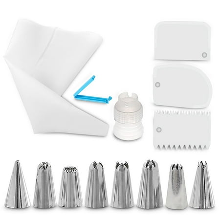 

Color Random 14 Pieces/set Icing Bag Nozzles Wedding Birthday Anniversary Cake Piping Tips Cream Scrapers Baking Tool Bakery White