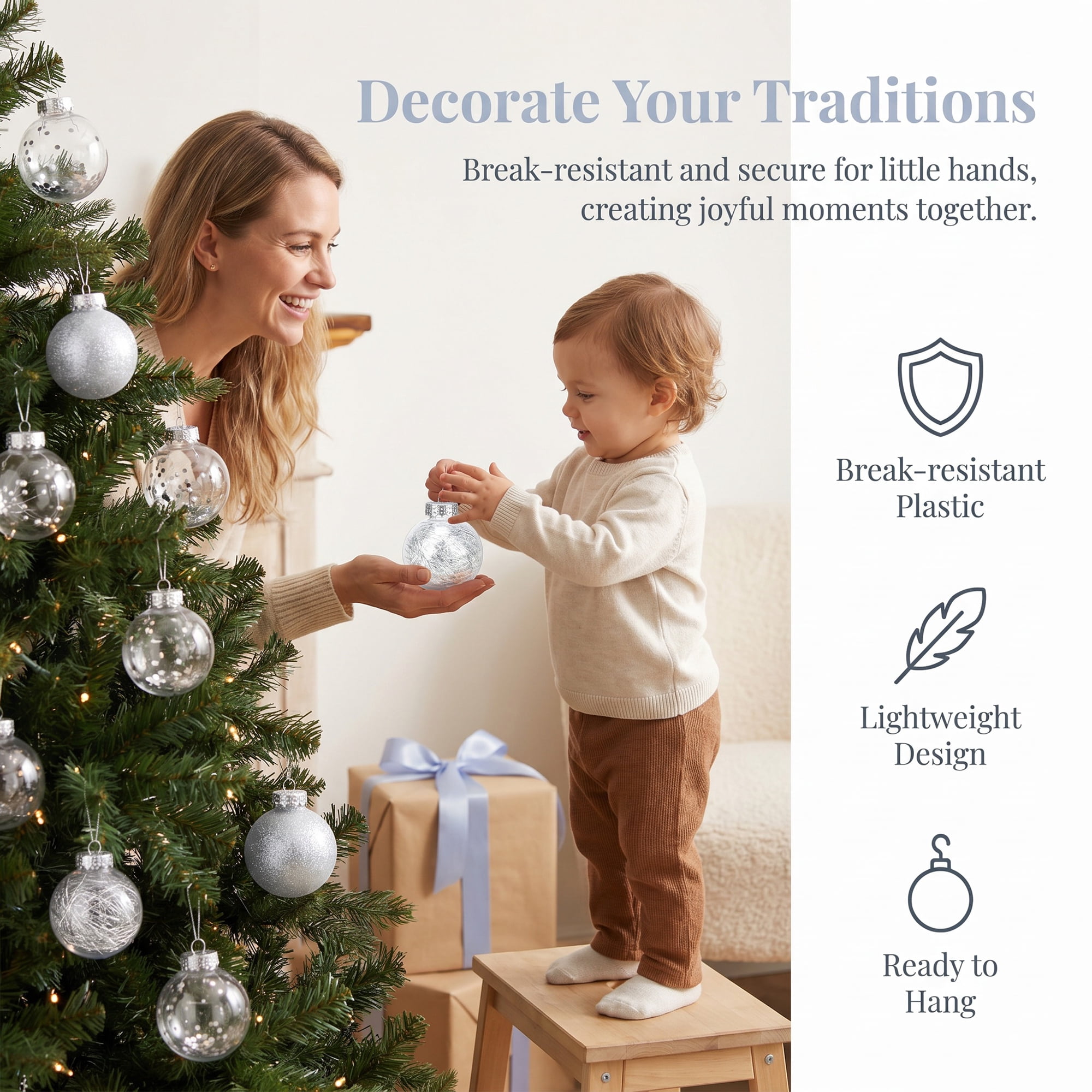 Unique Bargains Christmas Tree Ornaments - 24 Pack Baubles Shatterproof Balls White B 2.4"