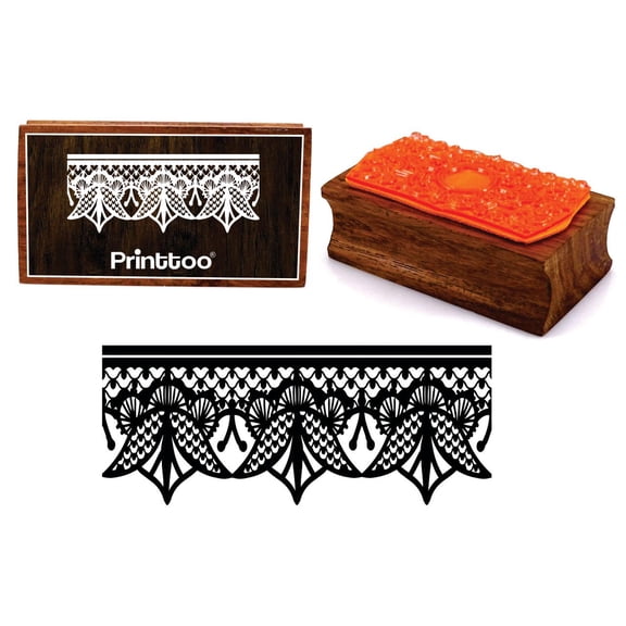Printtoo Scrap-Booking Block Decorative Ornate Lace Border Rectangular Wooden Rubber Stamp