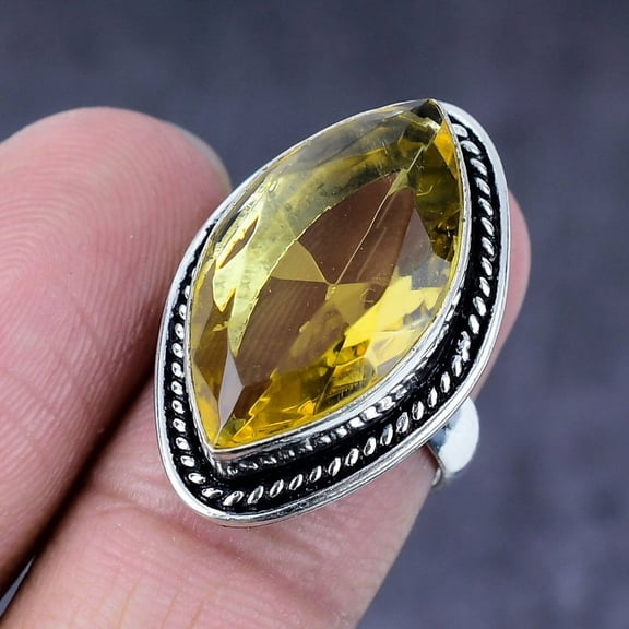 Natural Citrine Gemstone Handmade 925 Steling Silver Jewelry Ring Size 7