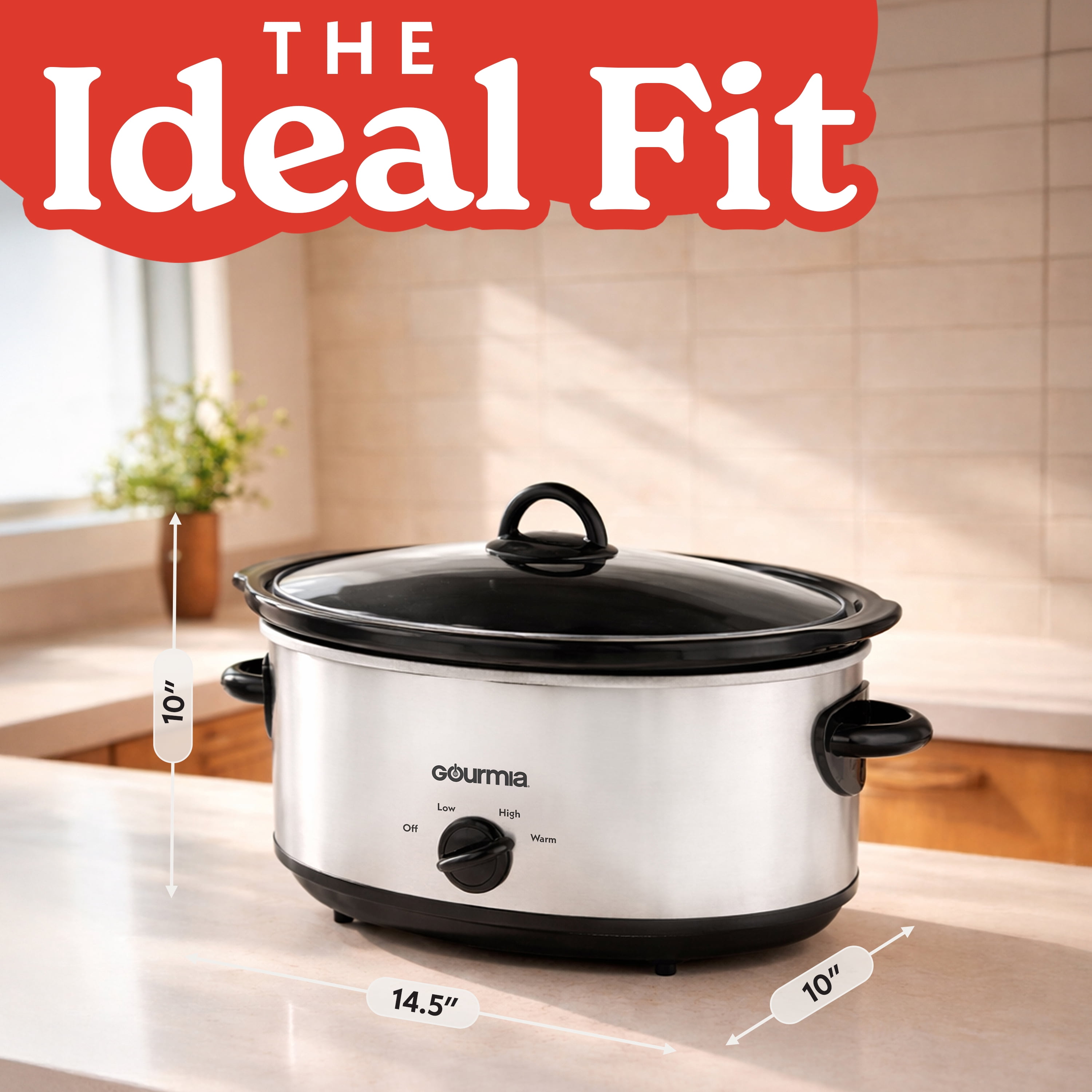 Gourmia 6 Qt Manual Slow Cooker, 3 Heat Settings, Removable Ceramic Pot, White