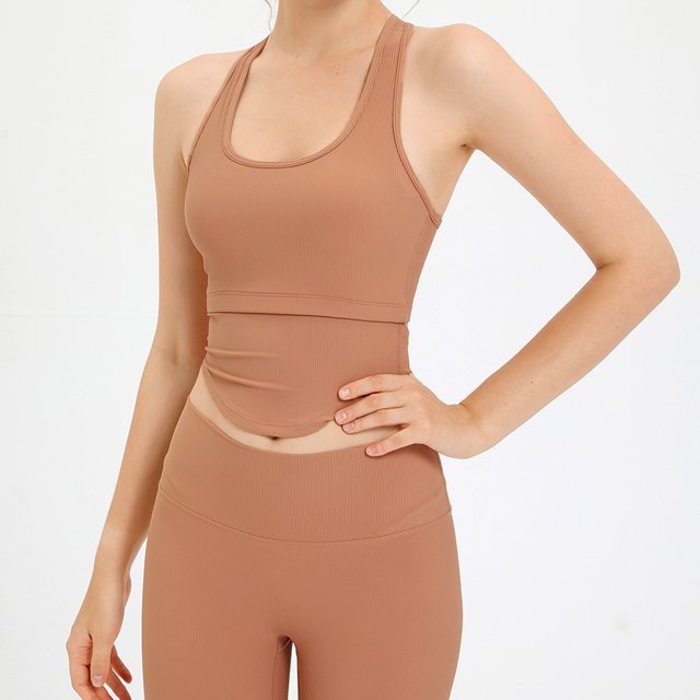 Top deportivo de fitness con forma de I y espalda de belleza para yoga, ropa interior deportiva para correr con cuello halter