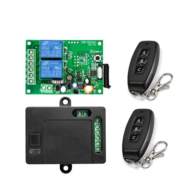 Télécommande Sans Fil 433Mhz AC220V 2CH Relais Rf Universel Récepteur et Émetteur pour Contrôle de Porte de Garage et Moteur de Portail, Facile à Installer