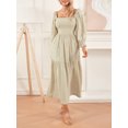 thumbnail image 5 of Cenuakty Women Long Dress, Long Sleeve Dress Square Neck Embroidery Flower Loose Swing Dress, 5 of 9