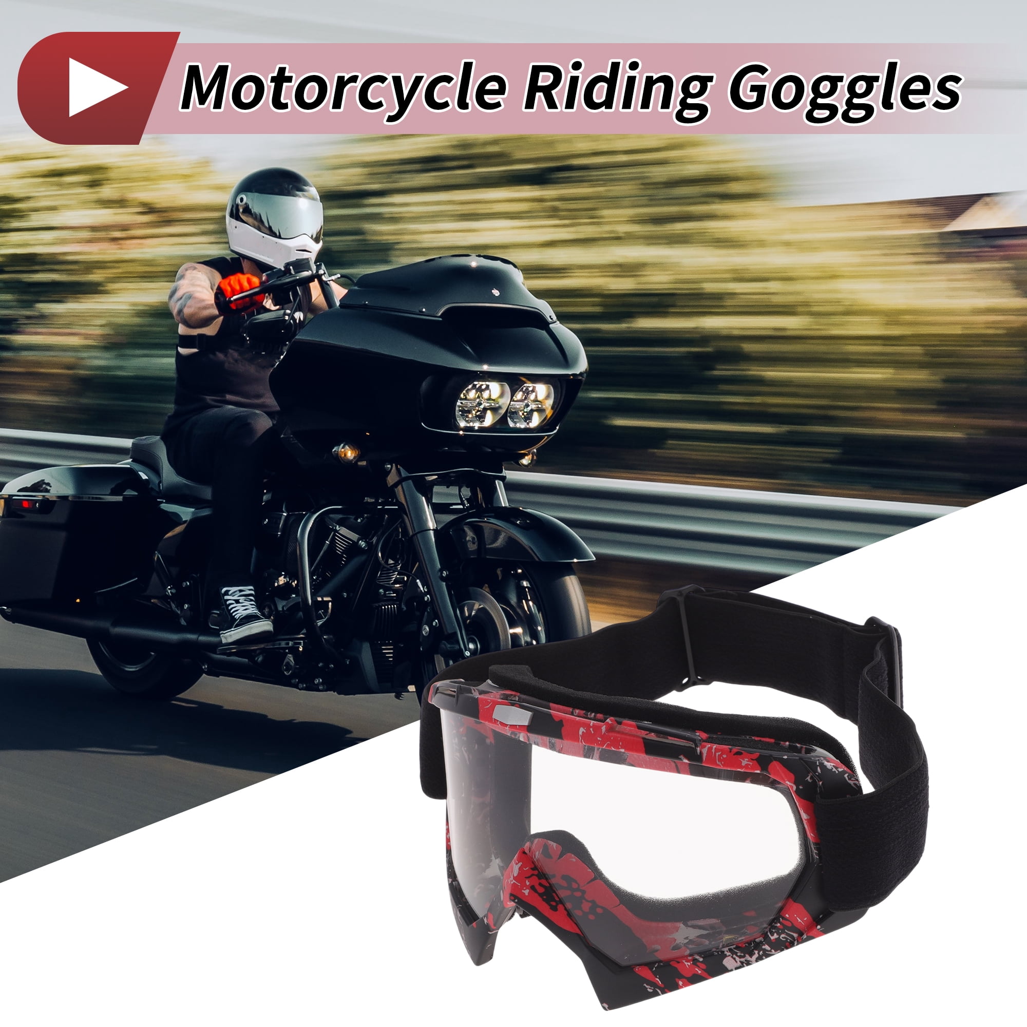 Unique Bargains Motorcycle Riding Goggles PC TPU Cycling Sunglasses Clear Lens Red Black Frame
