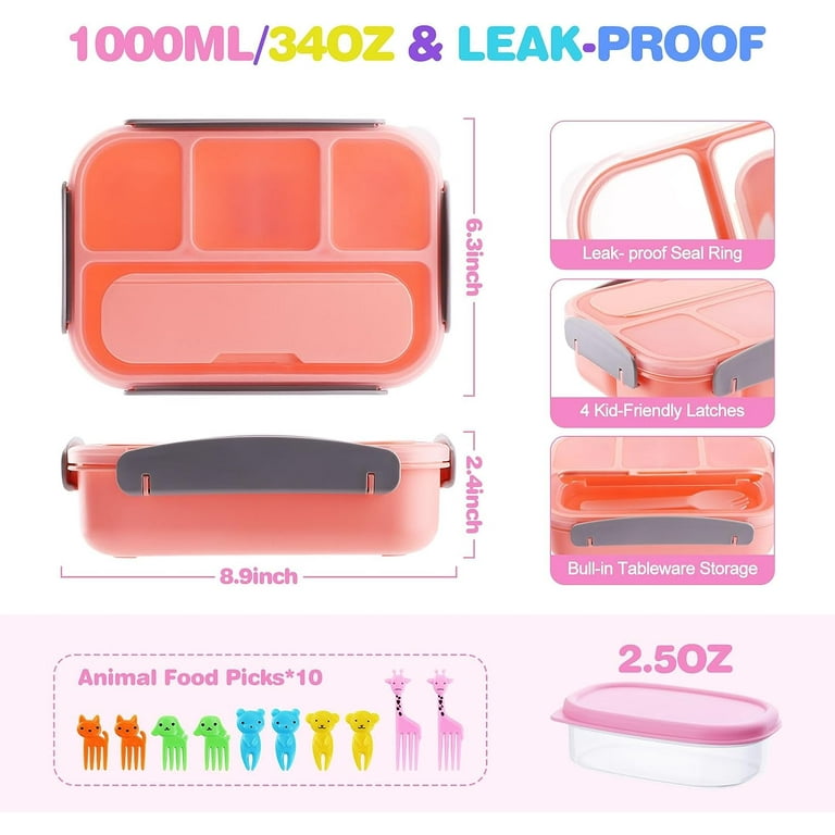 SCIREATH 1300ML Bento Box Lunch Box Kit, Japanese Bento Box Set 4  Compartments w/Lunch Bag Sauce Can, Cake Cups, Fruit Picks, Snack  BagsLeakproof