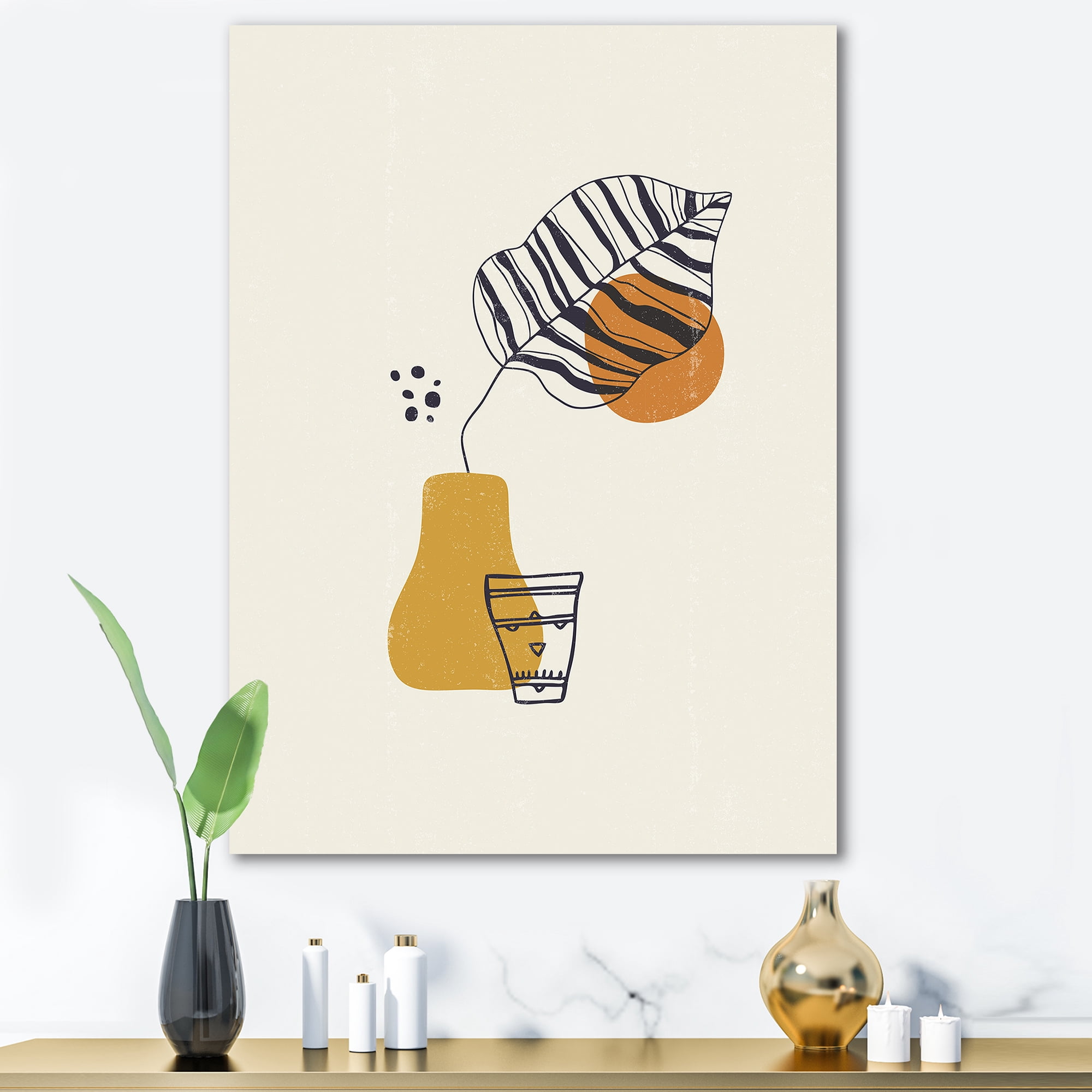 Designart ' Abstract Shapes Botanical Minimalist Leaf ' Modern Canvas Wall Art Print